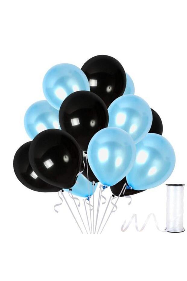 Black-Baby Blue Metallic Pearlescent Balloon 30 Pieces