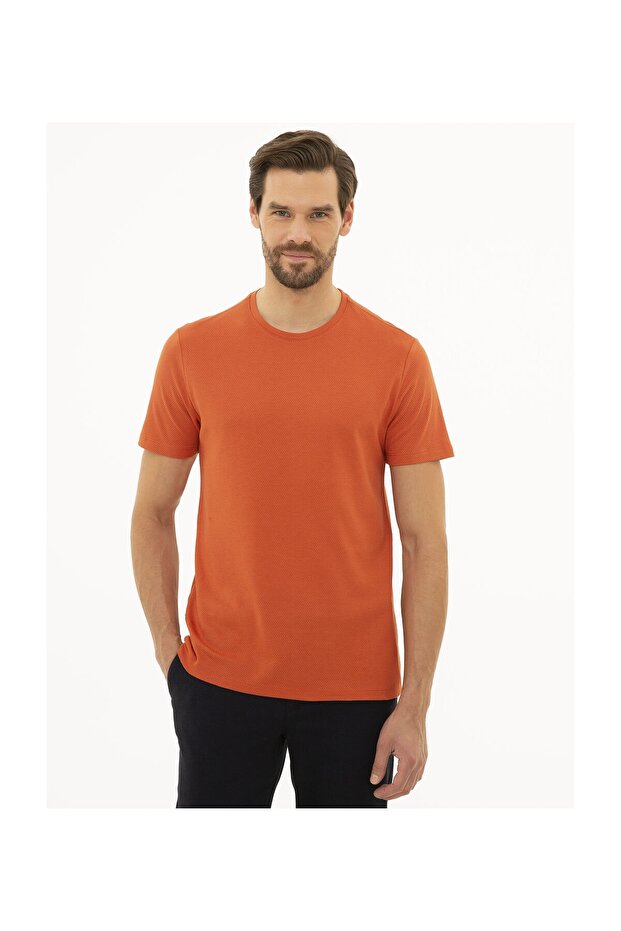 Men's Terracotta Color Slim Fit Crew Neck T-Shirt