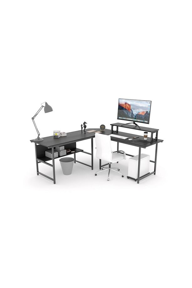 Siyah Çok Kullanışlı Monitör Yükselticili L Masa (180X180) - 4