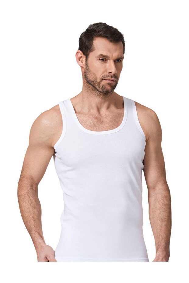 Men's White 3-Piece Ribbed Flexible Cotton Undershirt