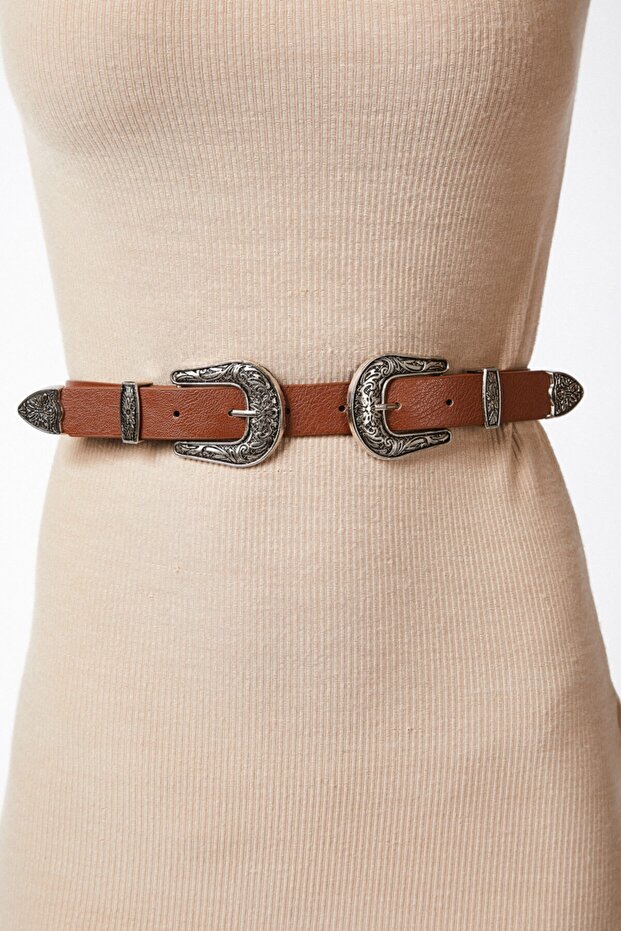 Kadın Taba Çift Tokalı Kemer - 1