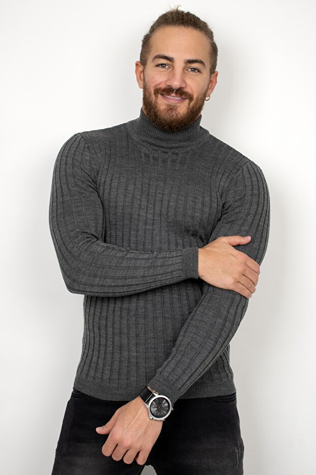 Men's Anthracite Half Fisherman Knitted Sweater 2100017