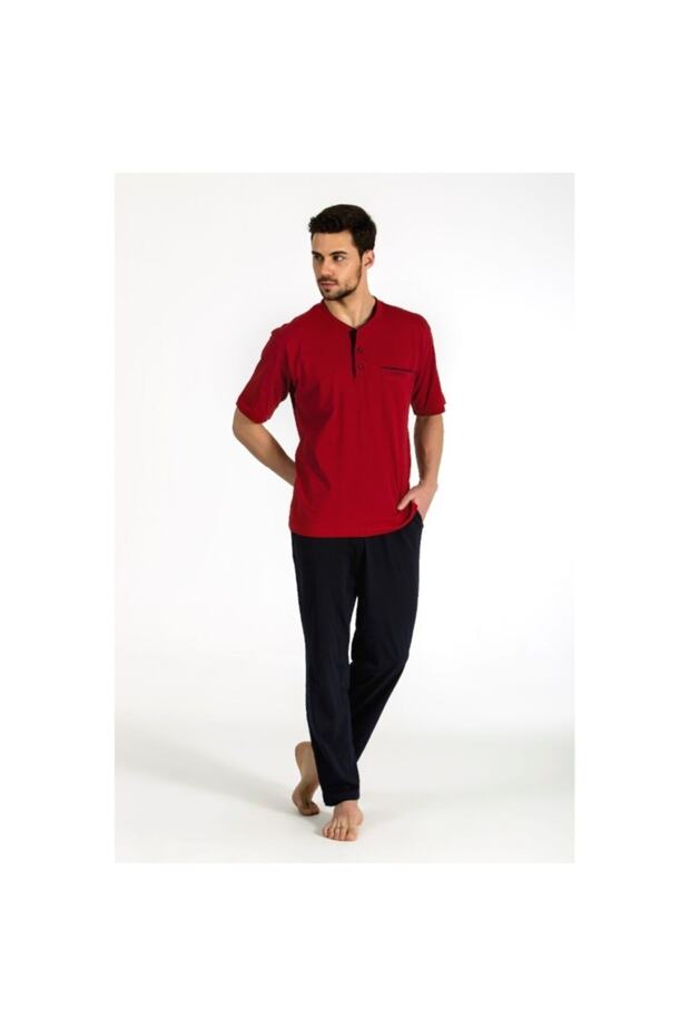 Men's Burgundy Shorts Summer Pajama Suit 3 Piece 5370