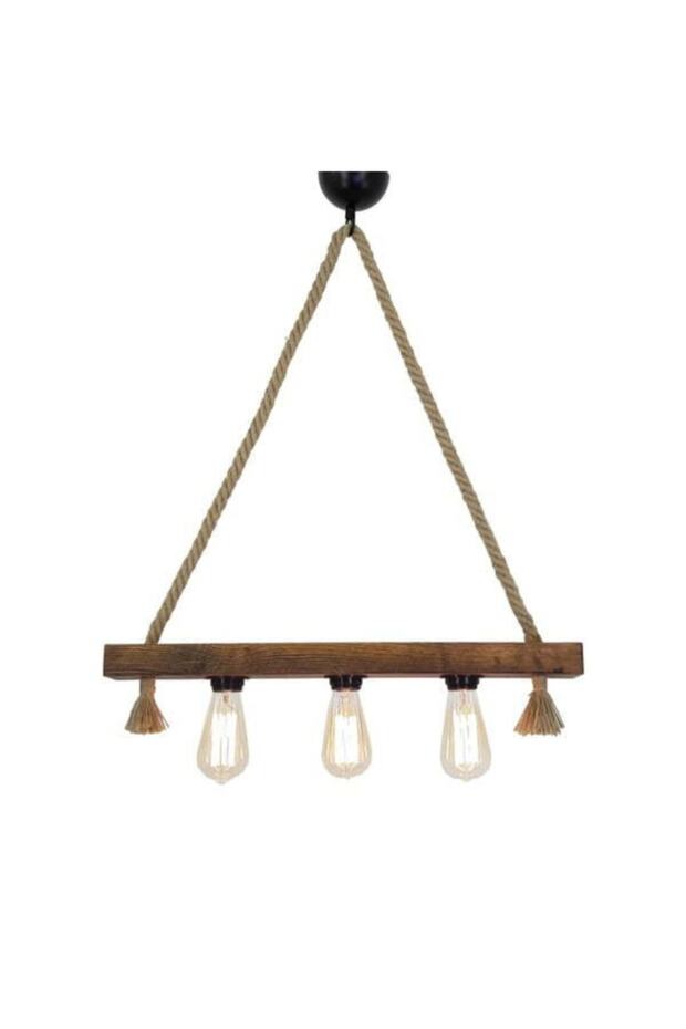 Tasarım 3'lü Rustik Nigrum Halatlı Ahşap Avize - 1