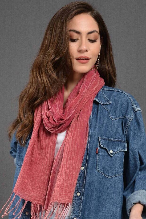 Fuşya Denim-Taşlama Fular - 1