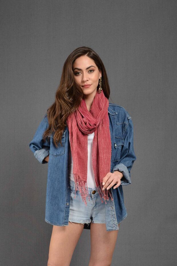 Fuşya Denim-Taşlama Fular - 3