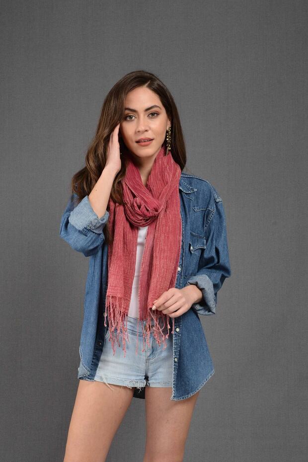 Fuşya Denim-Taşlama Fular - 8