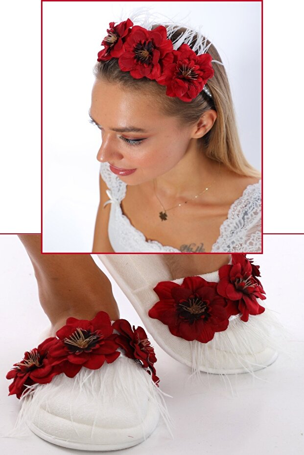 Red Maternity Crown and Slippers Set - Furry