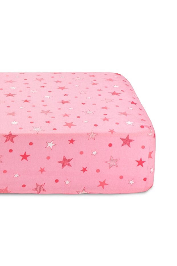 ملاءة سرير مزدوجة مرنة باللون الوردي المرصعة بالنجوم - 3