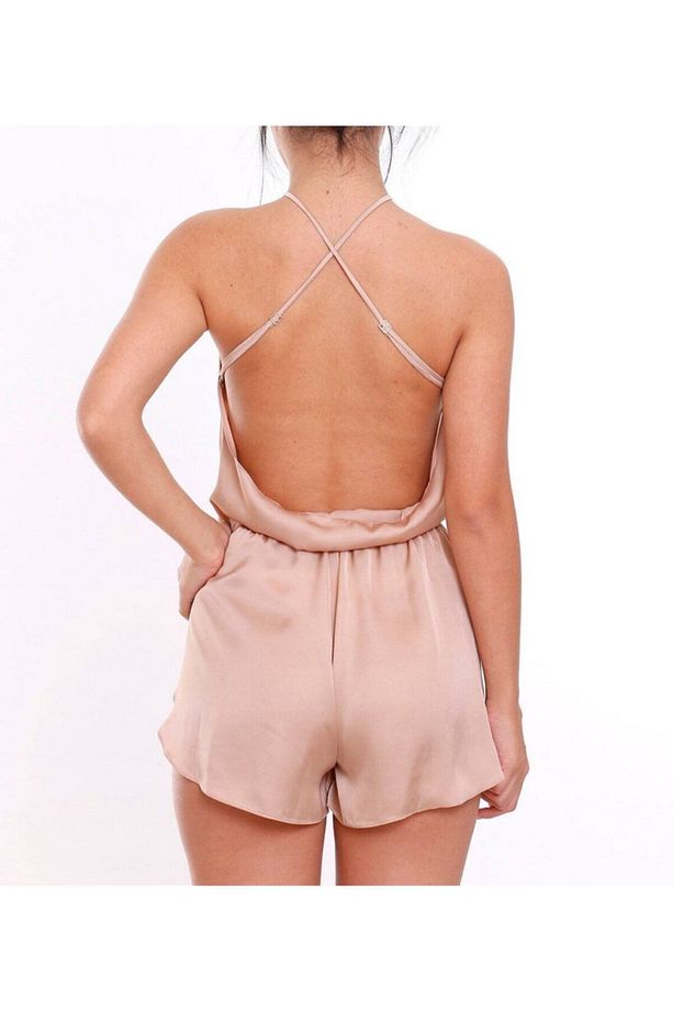 Bej %100 Ipek Kumaşlı Camisole Ve Yırtmaçlı Şort Gecelik Seti - 3