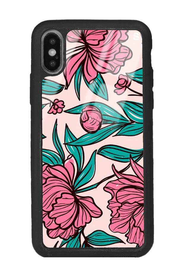 iPhone XS Max Glossy Phone Case with Fuchsia Floral Design