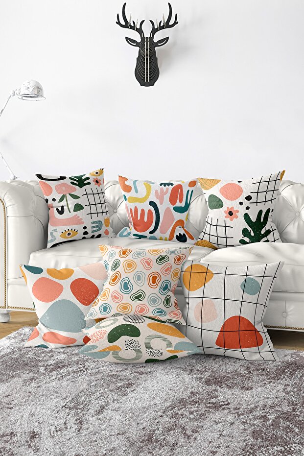 Set of 7 Special Design Digital Printed Throw Pillow Covers with Onedraw Drawings