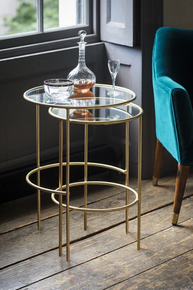 Nesting Camlı Gold Zigon Yan Sehpa - 1