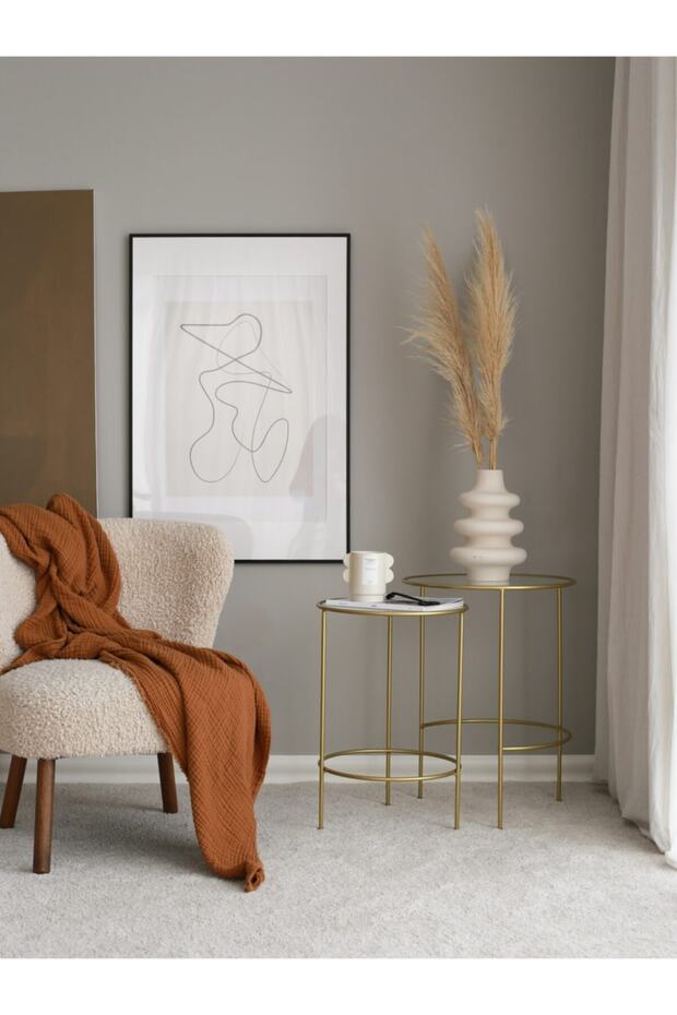 Nesting Camlı Gold Zigon Yan Sehpa - 2