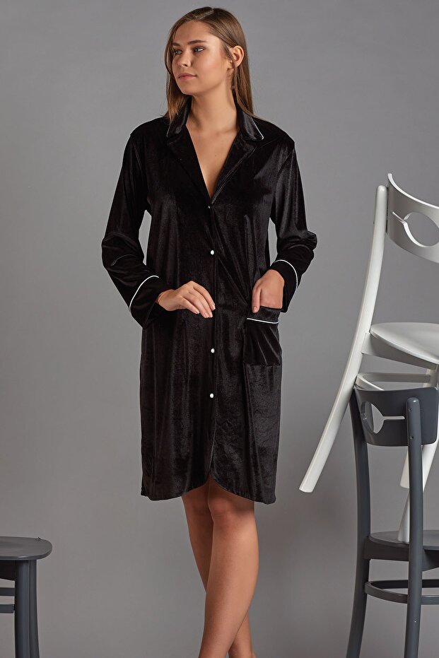 11741 Kadife Düğmeli Tunik - 1