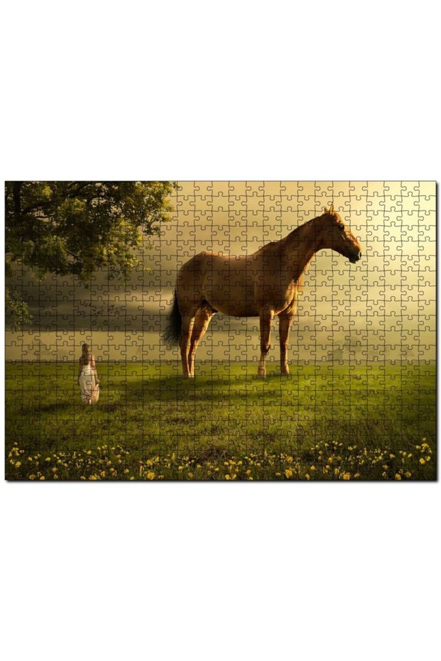Cakasepetim Girl Giant Horse and Meadows Fantastic Illustration 255 Piece Puzzle Jigsaw Mdf (Wood)