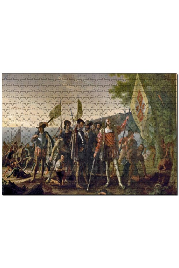 Cakasepetim Christopher Columbus Soldiers and Native People 1000 Piece Puzzle Jigsaw Puzzle Mdf (Wood)