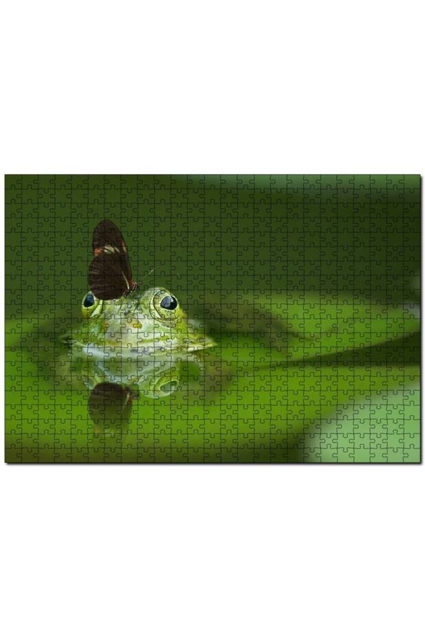 Green Frog on the Lake and Butterfly on it 120 Piece Puzzle Jigsaw Puzzle Mdf (Wooden)