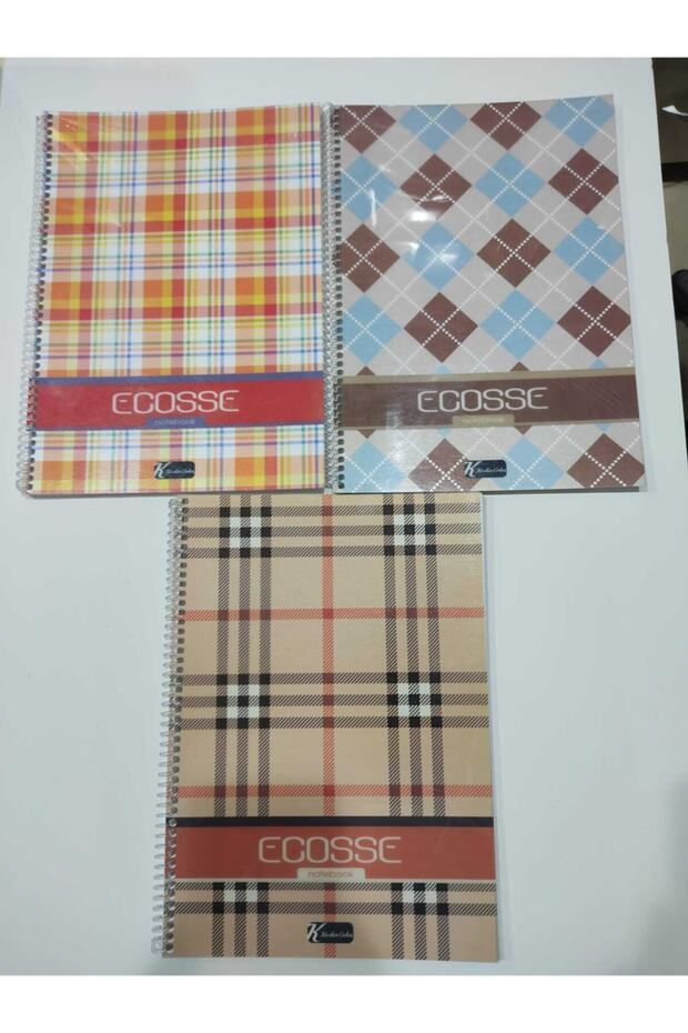 Keskin Color 3-Piece Plaid Spiral Notebook PP Cover 80 Sheets Checkered