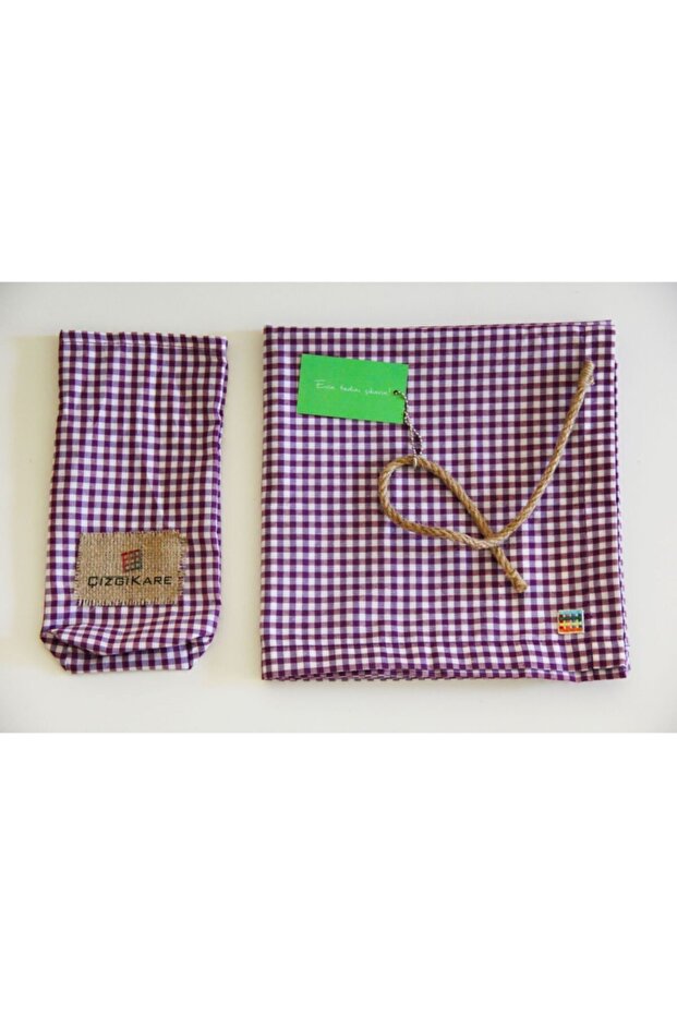 مفرش طاولة أرجواني من القماش القطني - 2