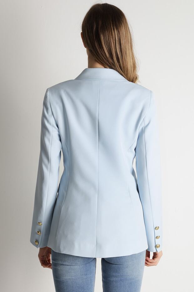 Kadın Mavi Gold Düğmeli Blazer Ceket - 4