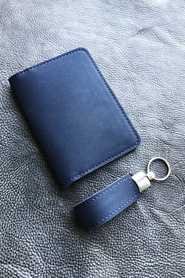 Voyager Passport Cover Vegan Leather Passport Holder Navy Blue