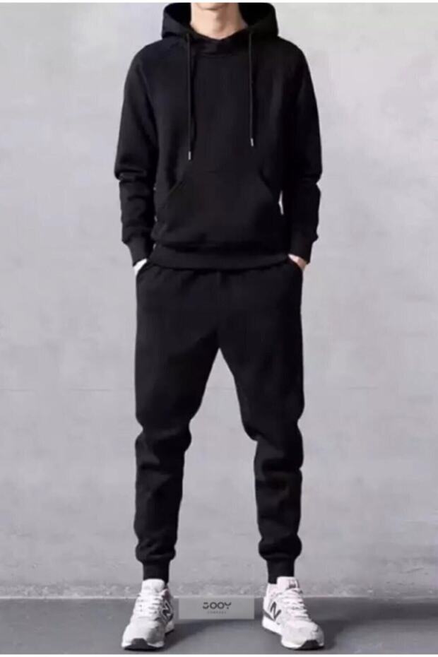 Blackjackgiyim Men's Black Combed Cotton Tracksuit Set
