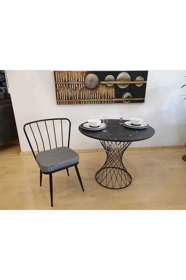 Modern Mermer Desen Yuvarlak Mutfak Masası Ve 4 Adet Sandalye - 2