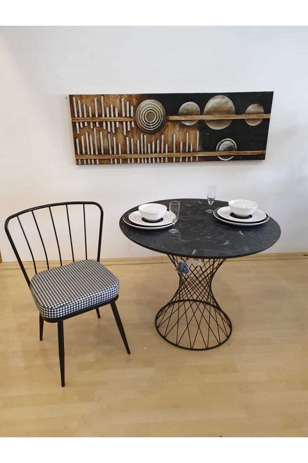 Modern Mermer Desen Yuvarlak Mutfak Masası Ve 4 Adet Sandalye - 4