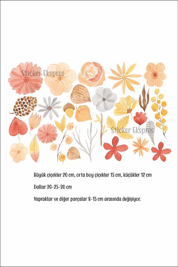 Çiçekler Ve Yapraklar Duvar Sticker Seti - 2