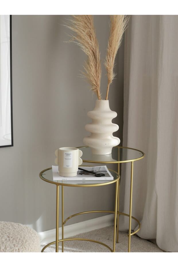 Nesting Camlı Gold Zigon Yan Sehpa - 4