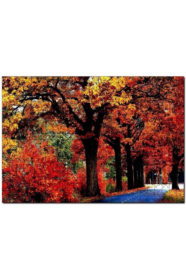 Cakasepetim Ağaçlı Yol ve Sonbahar Yaprakları 1000 Parça Puzzle Yapboz Mdf (Ahşap) - 1