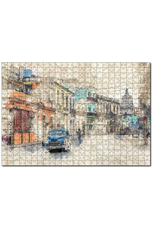 Cakasepetim Cuban Street View Drawing 1000 Piece Puzzle Jigsaw Mdf (Wood)