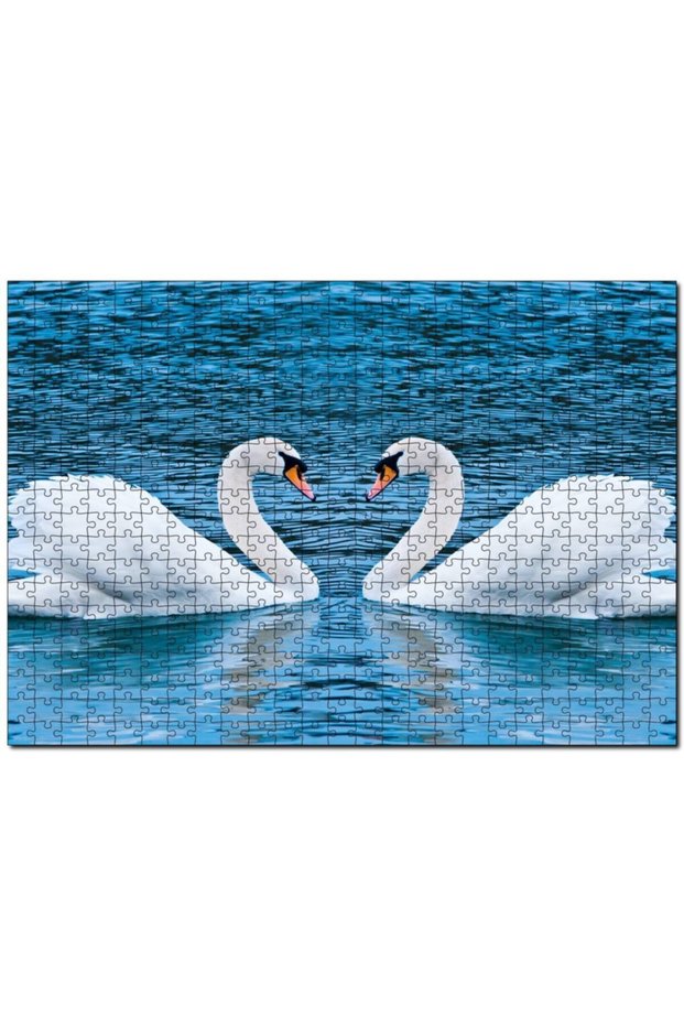Cakasepetim Two White Swans Heart Shape 500 Piece Puzzle Jigsaw Mdf (Wood)