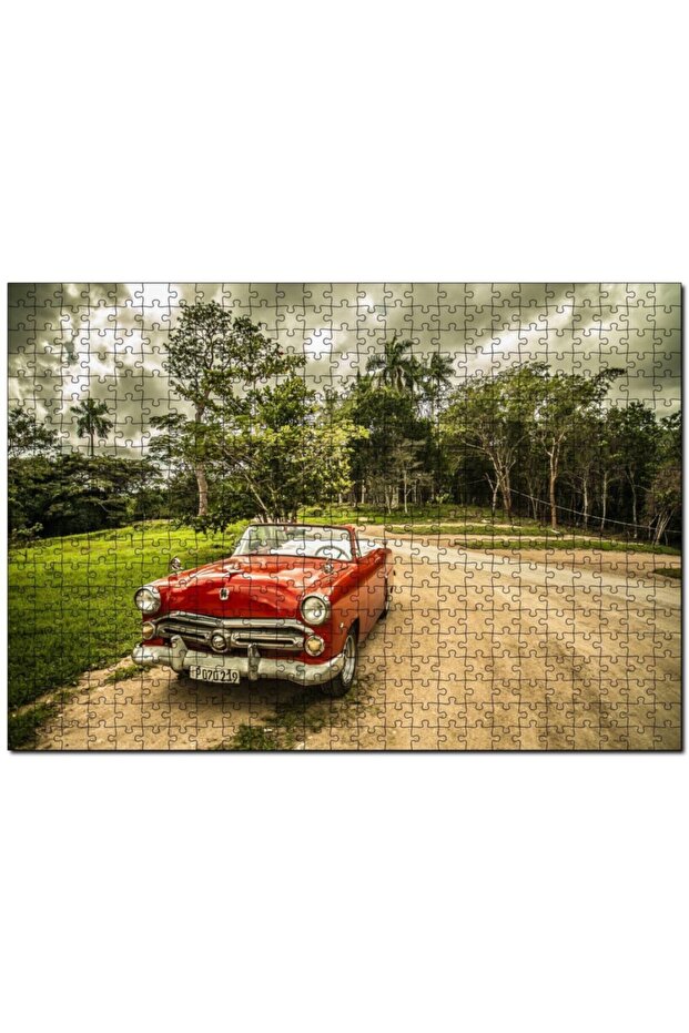 Red Convertible Car And Trees in Cuba 1000 Piece Puzzle Jigsaw Puzzle Mdf (wood)
