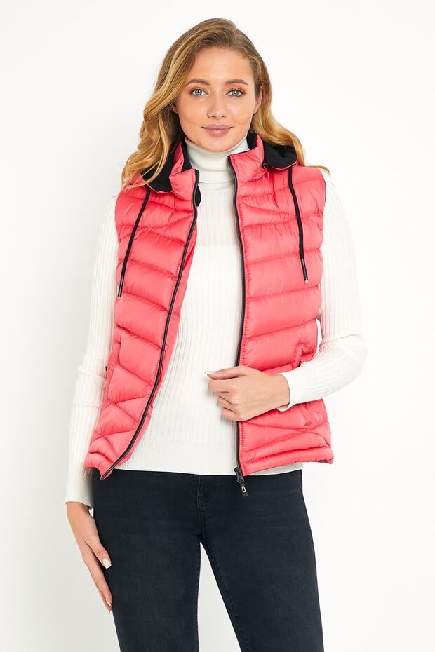 Rosa Pufferweste mit Fleece-Kapuze für Damen - 2