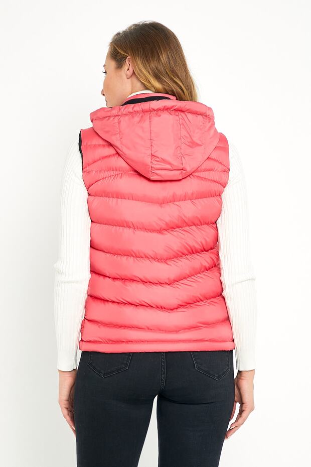 Rosa Pufferweste mit Fleece-Kapuze für Damen - 4