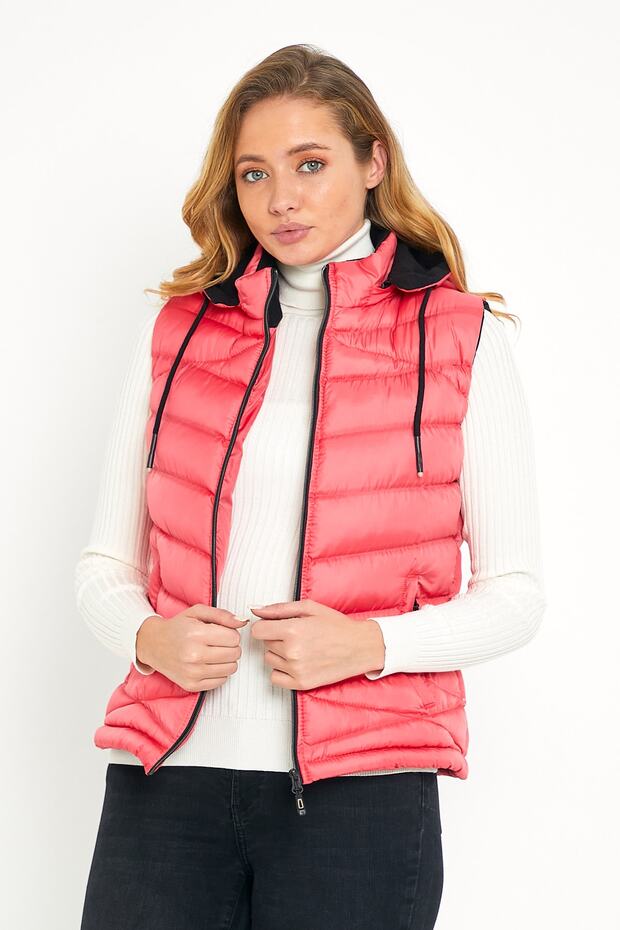 Rosa Pufferweste mit Fleece-Kapuze für Damen - 6
