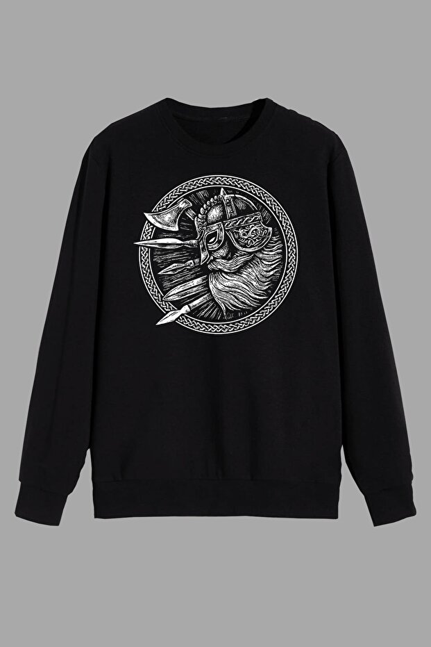 Mythology Viking Printed Black Sweatshirt