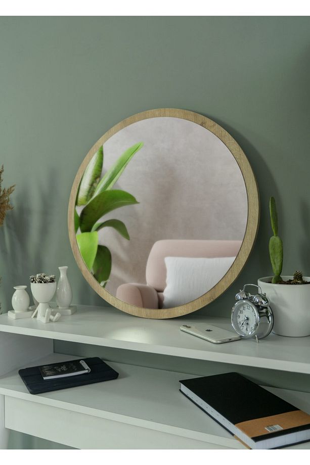 45 cm Safir Meşe Dekoratif Yuvarlak Antre Hol Koridor Duvar Salon Mutfak Banyo Wc Ofis Aynası - 3
