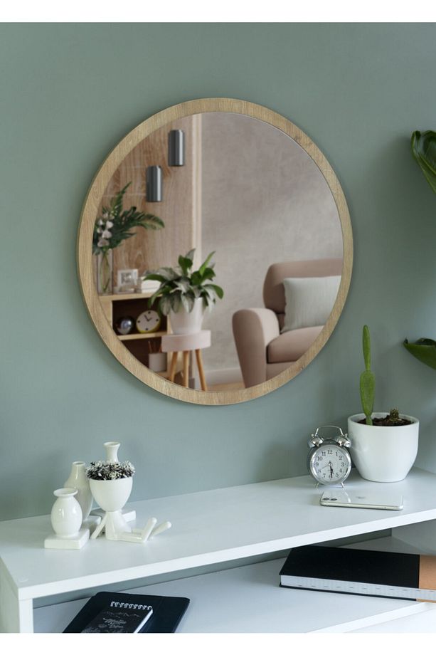 45 cm Safir Meşe Dekoratif Yuvarlak Antre Hol Koridor Duvar Salon Mutfak Banyo Wc Ofis Aynası - 4