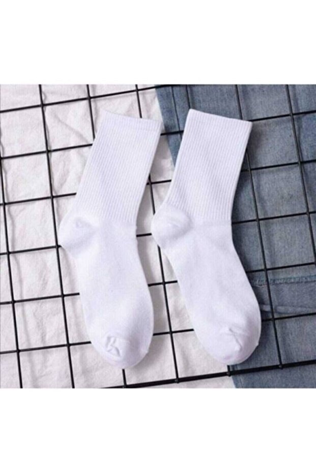 Unisex 3 Pair Plain White College Tennis Socks