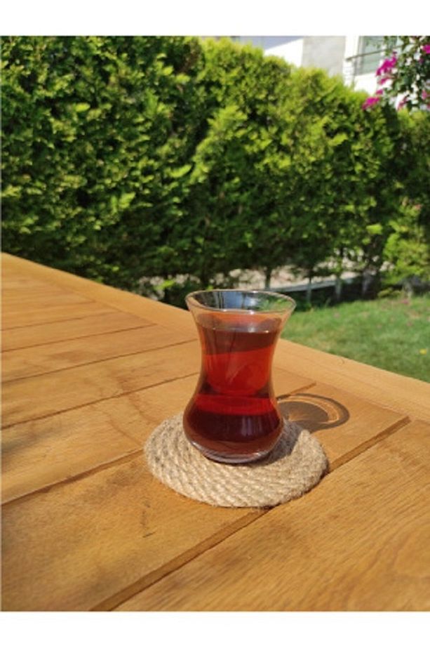 6 Adet Ahşap Altlıklı Hasır Bardak Altlığı - 2