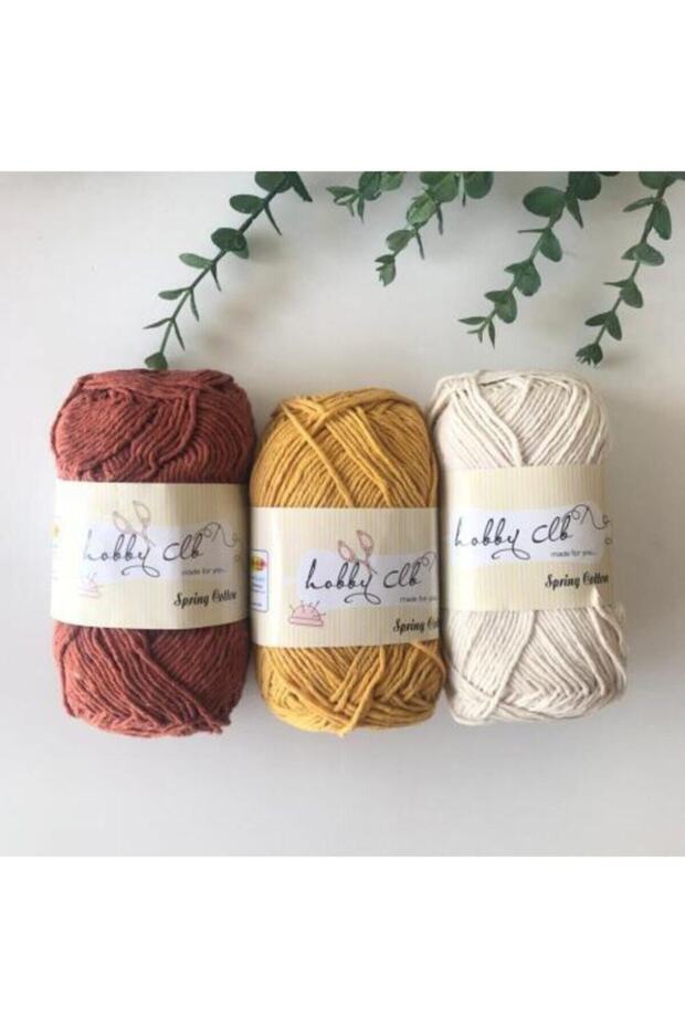 3lü %100 Pamuk Punch (panç) Ve Amigurumi Ipi Seti (kiremit - Hardal - Krem) - 1