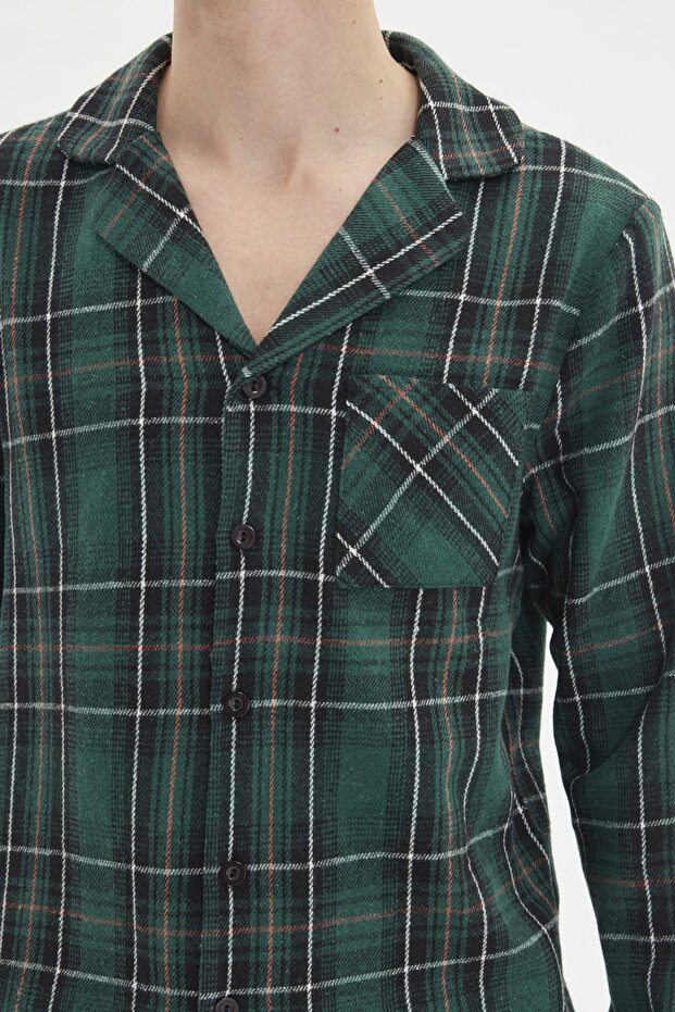 Yeşil Regular Fit Ekose Dokuma Pijama Takımı TMNAW22PT1080 - 9