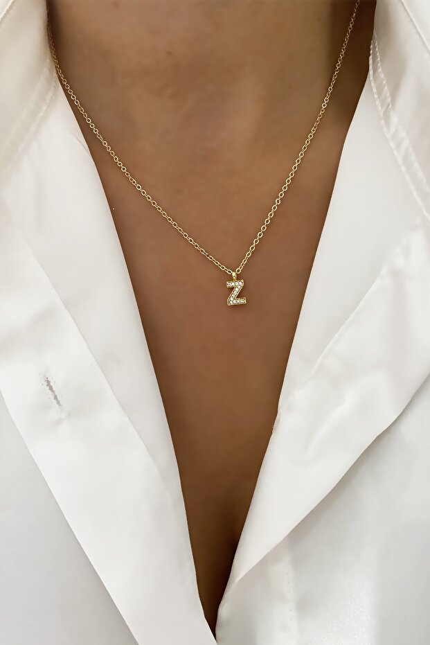 Thin Chain Zircon Stone Letter Necklace Letter Z