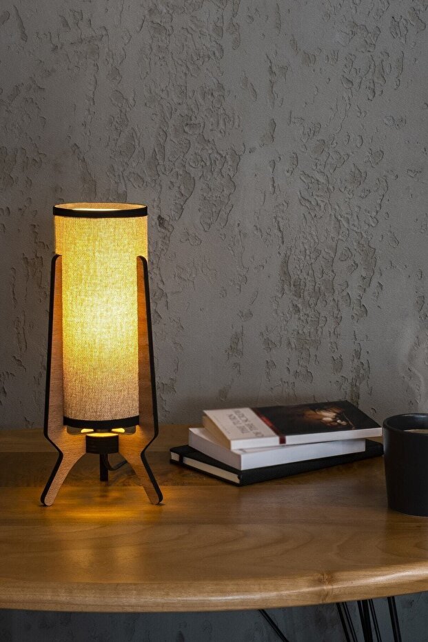 Gece Lambası Ahşap Ayaklı Hasır Basic Line Abajur - 1