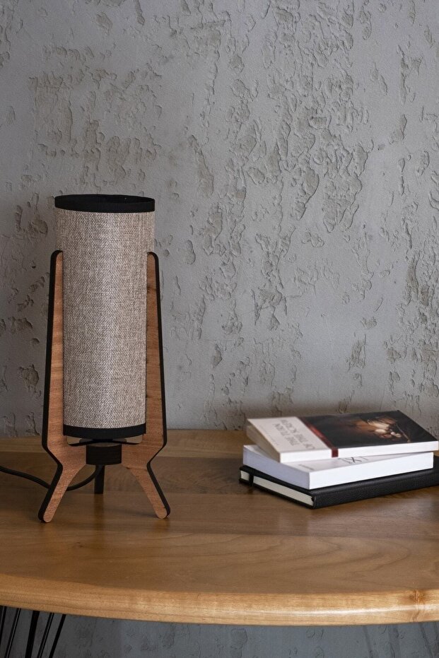 Gece Lambası Ahşap Ayaklı Hasır Basic Line Abajur - 2