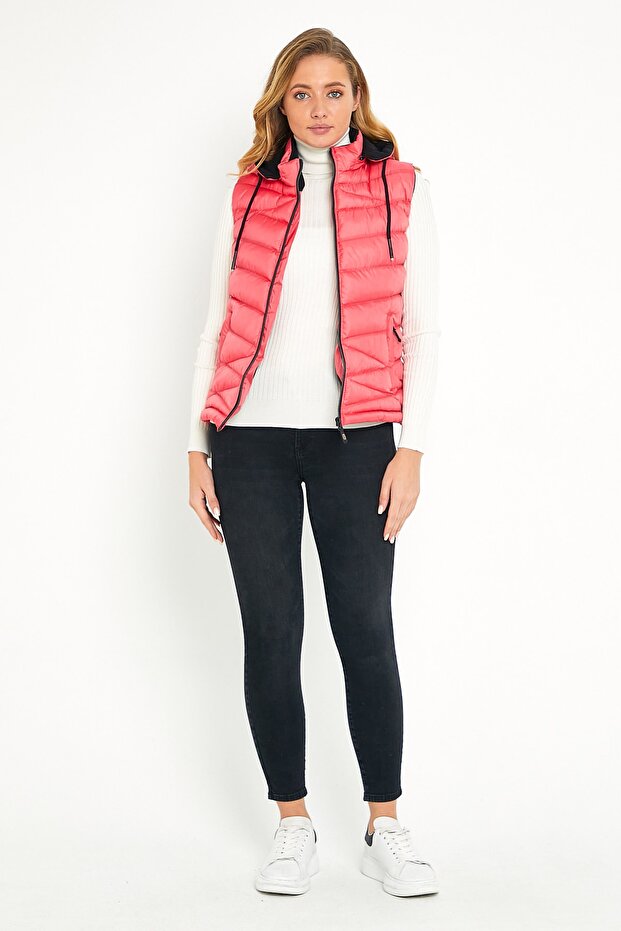 Rosa Pufferweste mit Fleece-Kapuze für Damen - 5