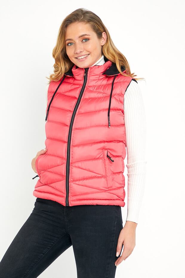 Rosa Pufferweste mit Fleece-Kapuze für Damen - 7